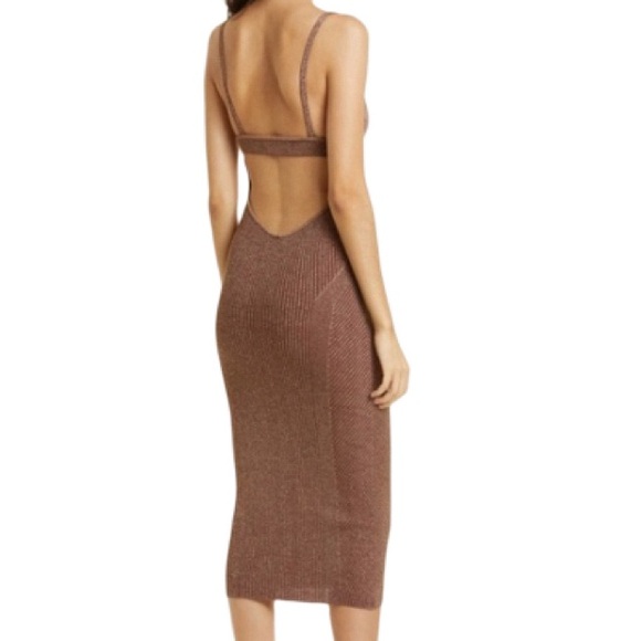 NWT Retrofete Brown Gold Sparkle Amster Ribbed Midi Sweater Dress - Sz L - Picture 2 of 9